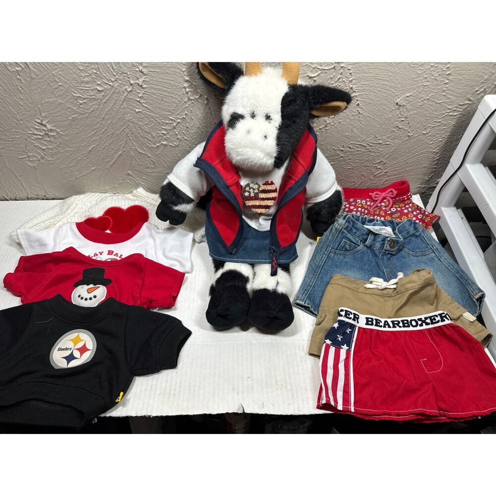 Build A Bear Retired 1997 Cow With Bell 18” Plush Holstein Toy Stuff Animal‎ Lot